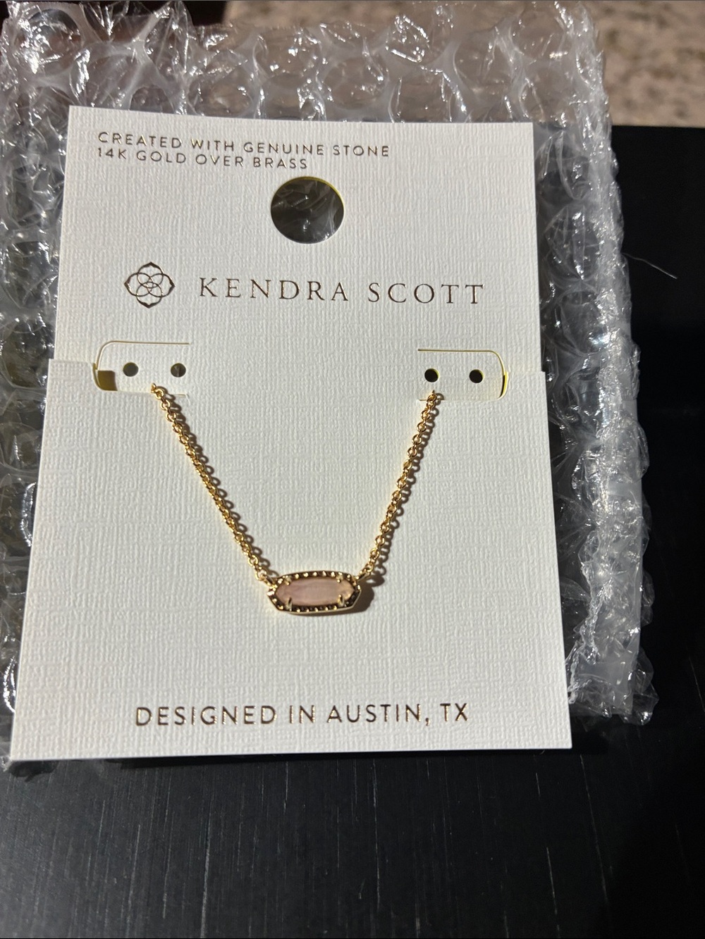Kendra Scott Gold Necklace with Blush Pink Stone